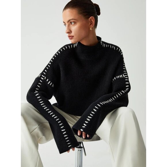 Commense NWT Shift The Focus Oversized Mock Neck Sweater in Black size Medium - Picture 1 of 9